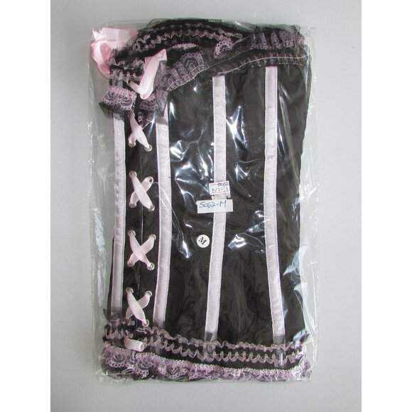 Black Pink Ruffled Corset Panty Set - Med - NEW - Picture 11 of 14